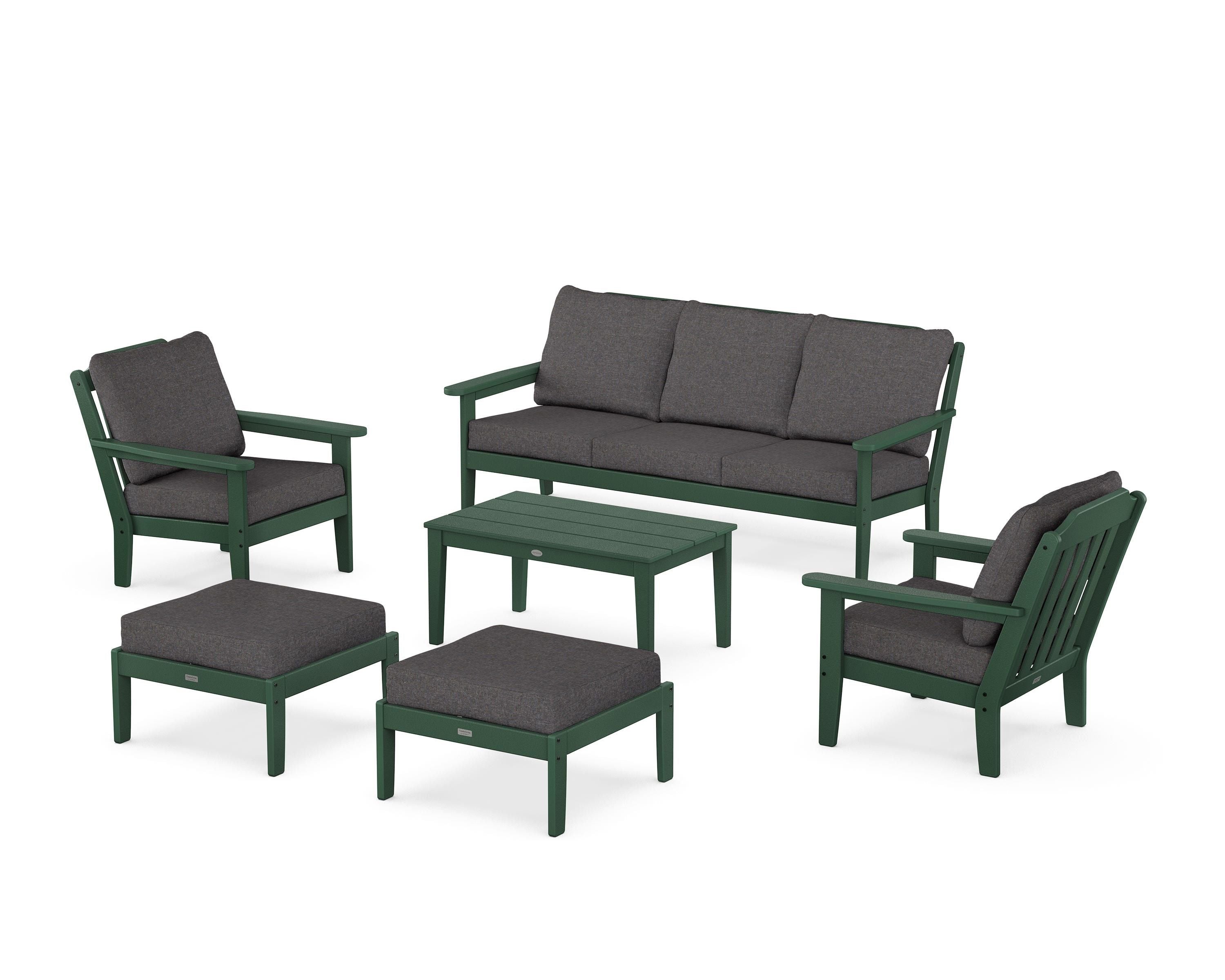 Country Living Cottage 6-Piece Lounge Sofa Set in Green / Ash Charcoal