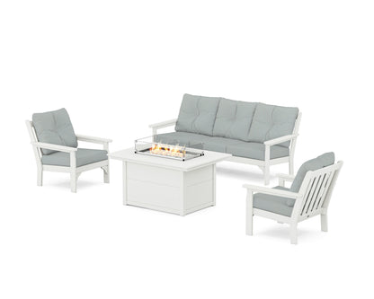 POLYWOOD® Vineyard Deep Seating Fire Pit Table Set in Vintage White / Spa