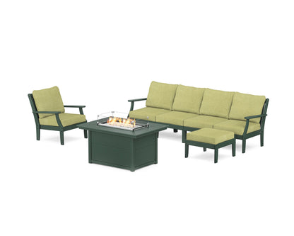 POLYWOOD® Braxton Sectional Lounge and Fire Pit Set in Green / Chartreuse Boucle