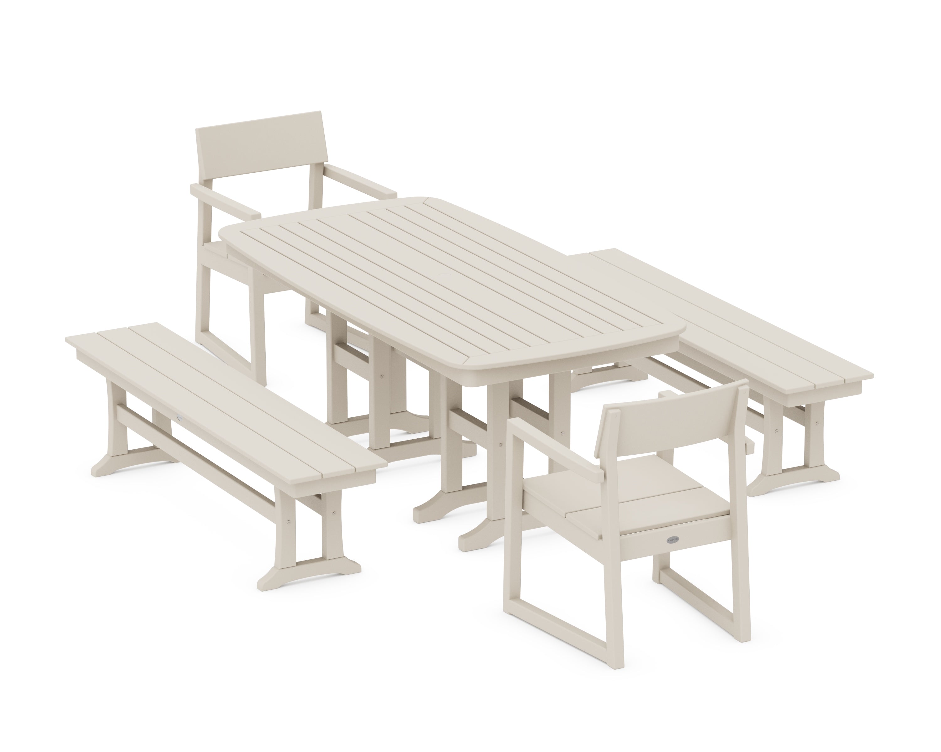 POLYWOOD® EDGE 5-Piece Dining Set with Benches in Sand