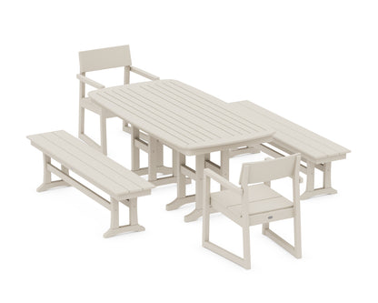 POLYWOOD® EDGE 5-Piece Dining Set with Benches in Sand