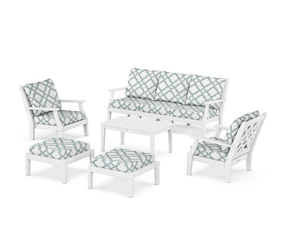 Country Living Wovendale 6-Piece Lounge Sofa Set in White / Trellis Glacier Spa