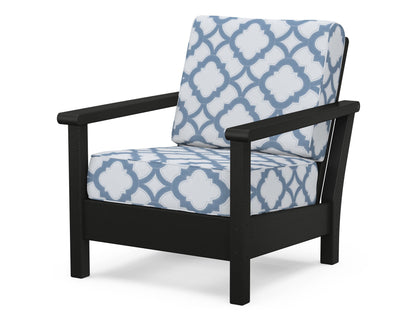 POLYWOOD® Harbour Deep Seating Chair in Black / Trellis Sky Blue