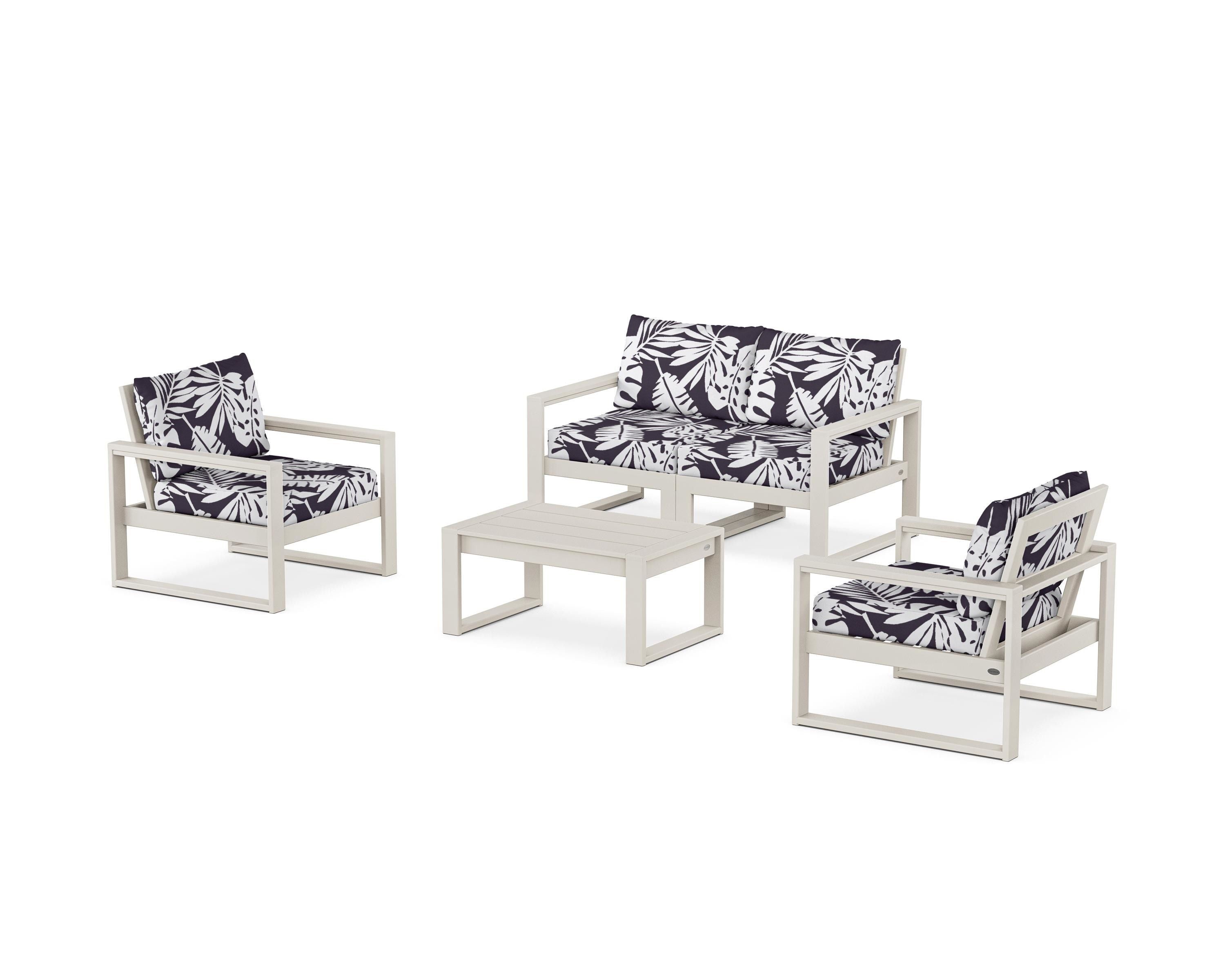 POLYWOOD® EDGE Sectional 4-Piece Deep Seating Set with Loveseat in Sand / Leaf Navy
