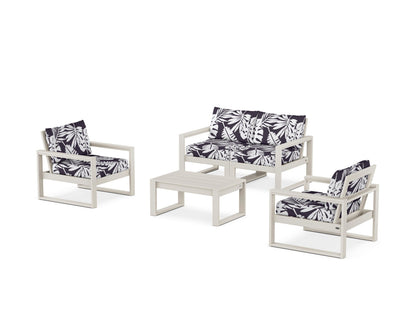 POLYWOOD® EDGE Sectional 4-Piece Deep Seating Set with Loveseat in Sand / Leaf Navy