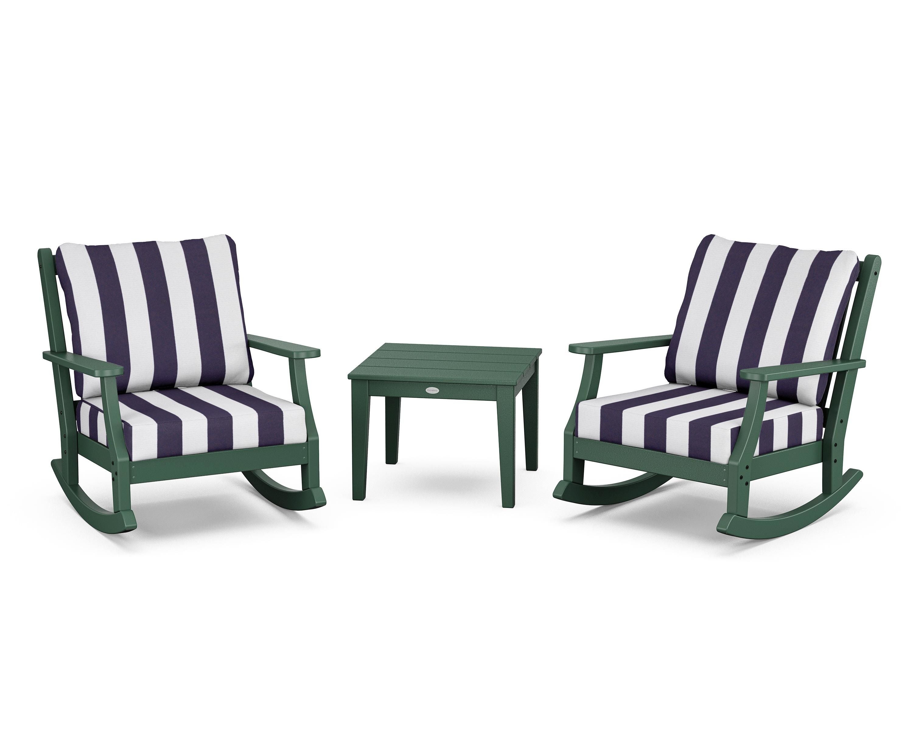 Country Living Wovendale 3-Piece Deep Seating Rocker Set in Green / Cabana Stripe Navy