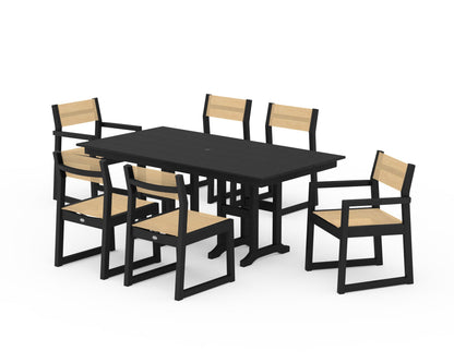 POLYWOOD® EDGE Sling 7-Piece Farmhouse Dining Set in Black / Dupioni Apricot Sling
