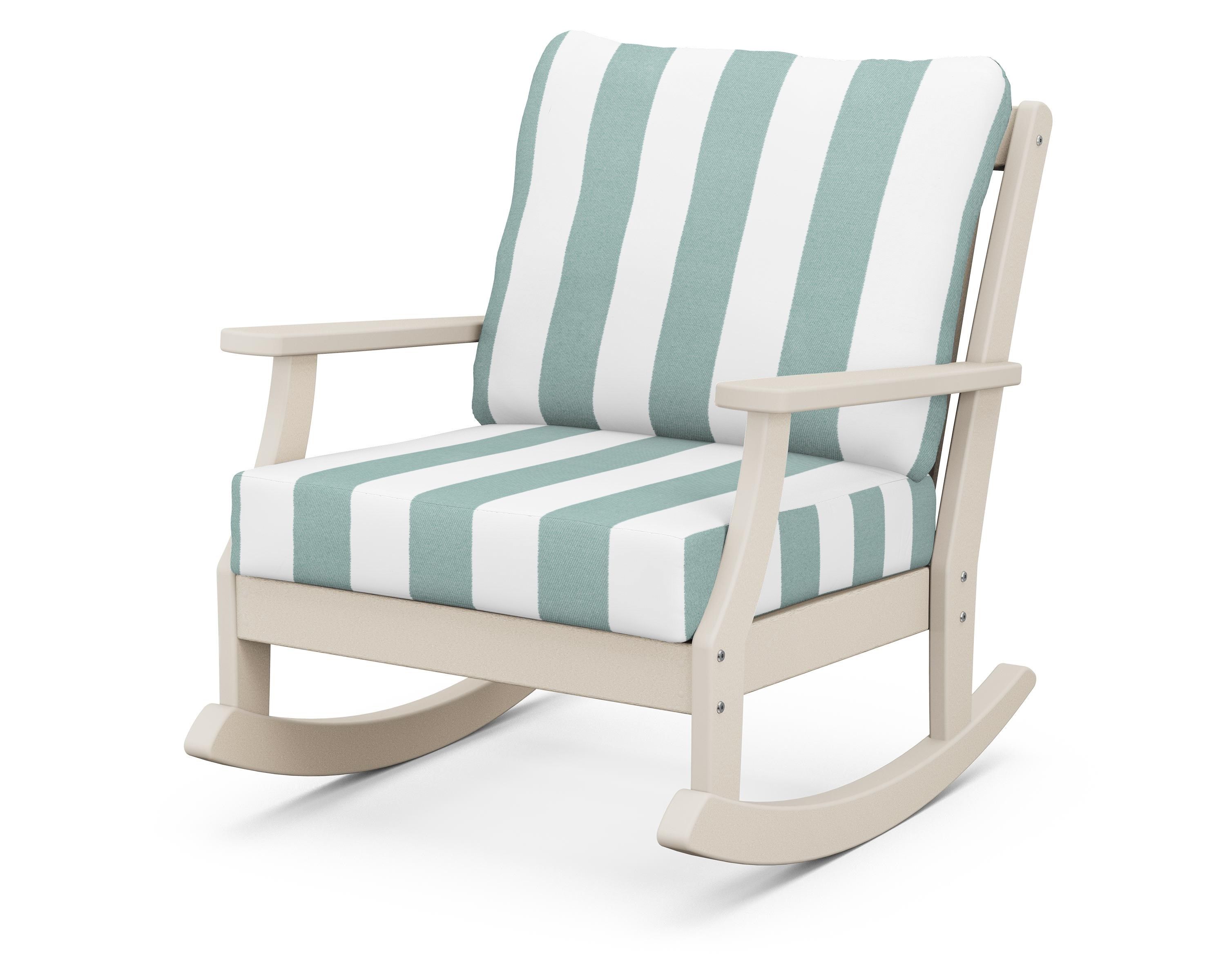 POLYWOOD® Braxton Deep Seating Rocking Chair in Sand / Cabana Stripe Glacier Spa