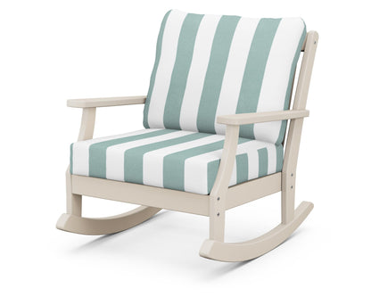 POLYWOOD® Braxton Deep Seating Rocking Chair in Sand / Cabana Stripe Glacier Spa