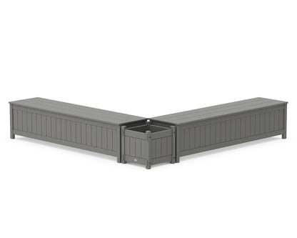 POLYWOOD® 72" Vineyard L- Shaped Planter Storage Bench Set in Slate Grey