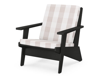POLYWOOD® Riviera Modern Lounge Chair in Black / Buffalo Plaid Dune Burlap