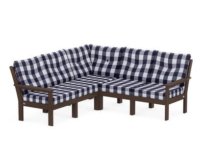 POLYWOOD® Vineyard 5-Piece Sectional in Mahogany / Buffalo Plaid Navy