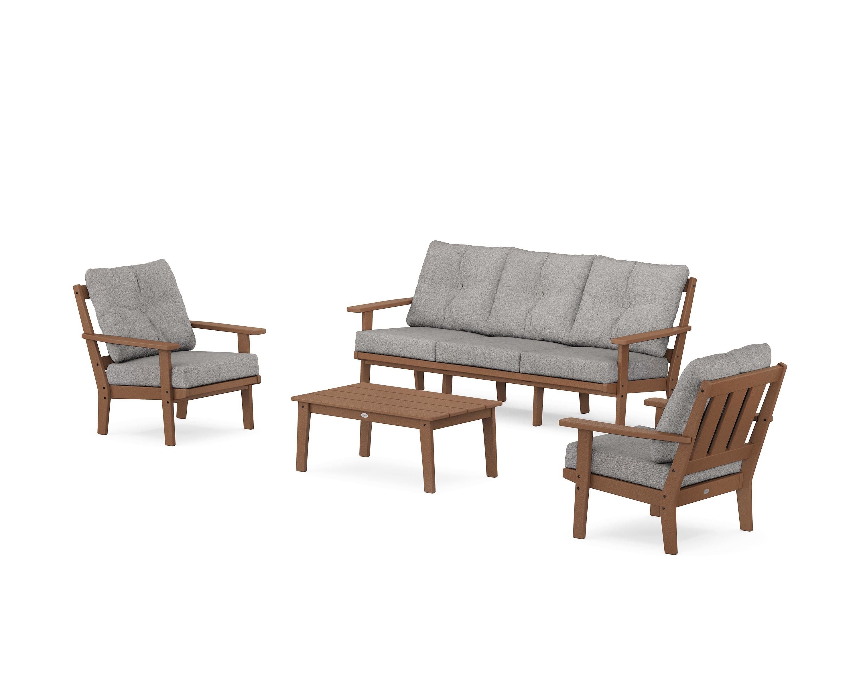 POLYWOOD® Oxford 4-Piece Deep Seating Set with Sofa in Teak / Grey Mist