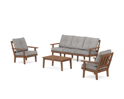 POLYWOOD® Oxford 4-Piece Deep Seating Set with Sofa in Teak / Grey Mist