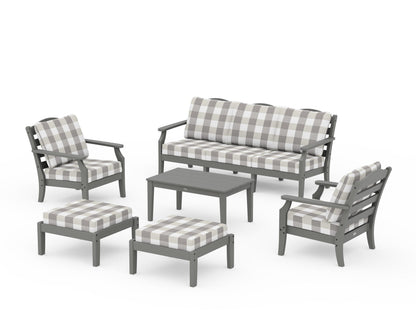 Draper James™ by  POLYWOOD® Savannah 6-Piece Lounge Sofa Set in Slate Grey / Buffalo Plaid Grey Mist