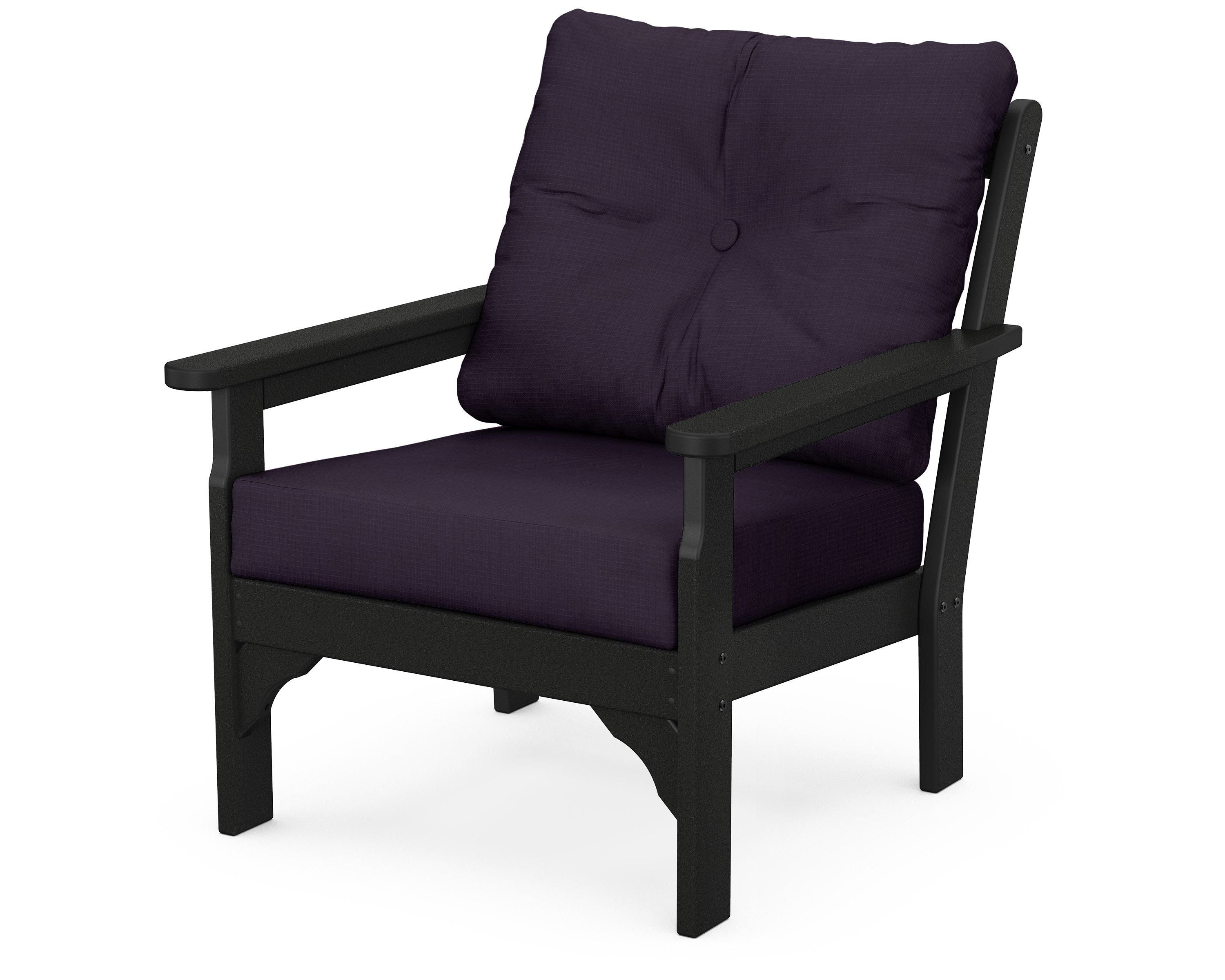 POLYWOOD® Vineyard Deep Seating Chair in Black / Navy Linen