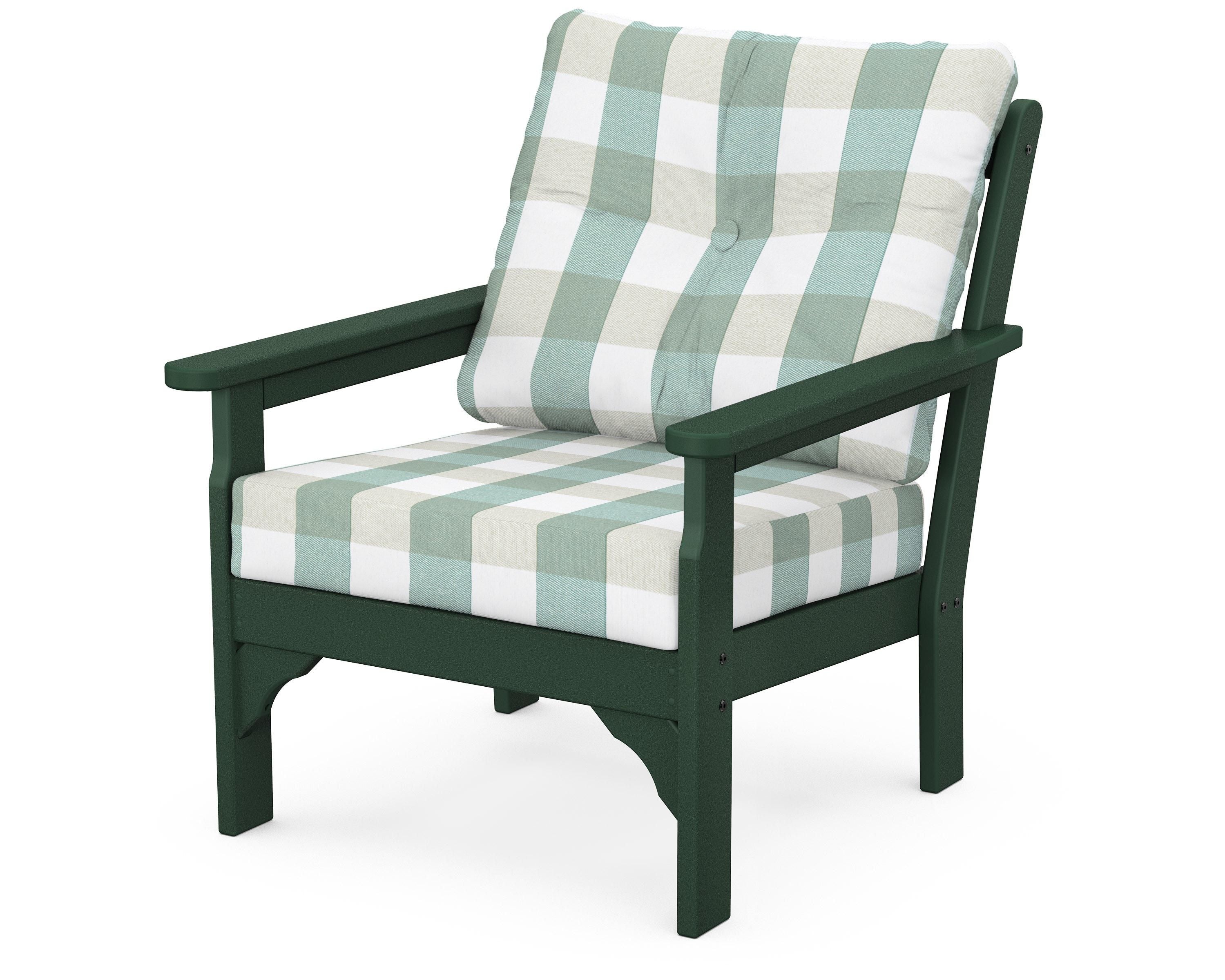POLYWOOD® Vineyard Deep Seating Chair in Green / Buffalo Plaid Glacier Spa