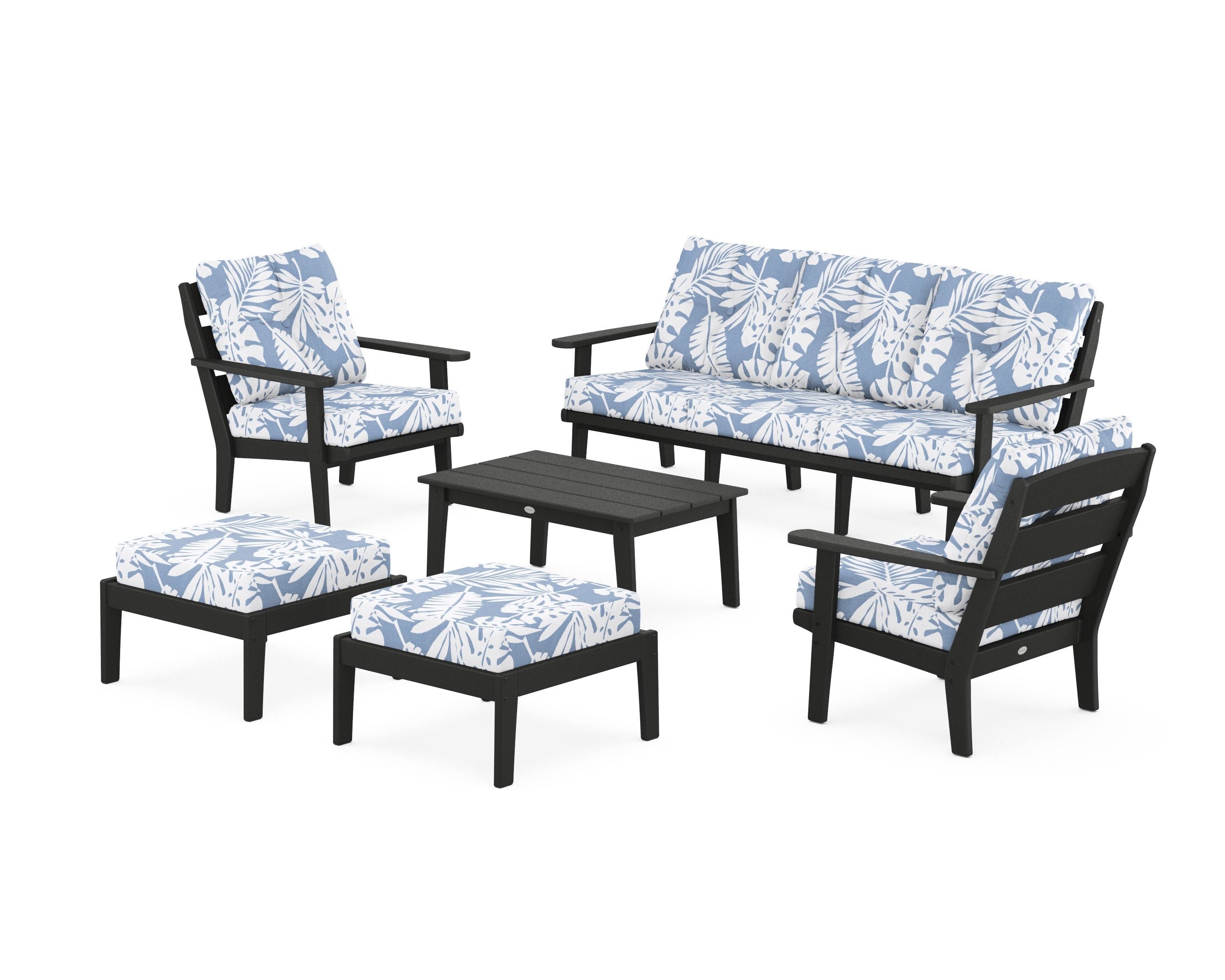 POLYWOOD® Lakeside 6-Piece Lounge Sofa Set in Black / Leaf Sky Blue
