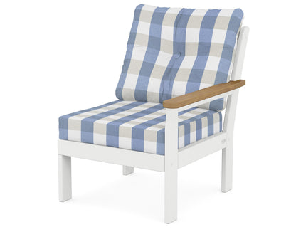 POLYWOOD® Vineyard Modular Right Arm Chair in White / Natural / Buffalo Plaid Sky Blue