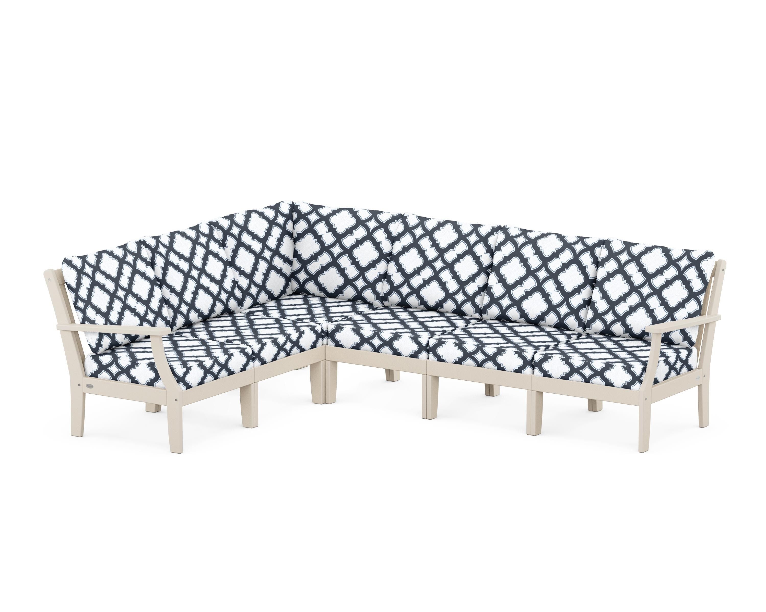 POLYWOOD® Braxton Modular 6-Piece Deep Seating Set in Sand / Trellis Marine Indigo
