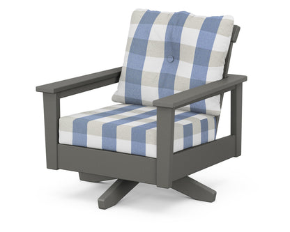POLYWOOD® Prescott Deep Seating Swivel Chair in Slate Grey / Buffalo Plaid Sky Blue