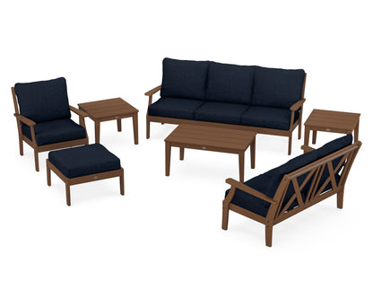 POLYWOOD® Braxton 7-Piece Deep Seating Set in Teak / Marine Indigo