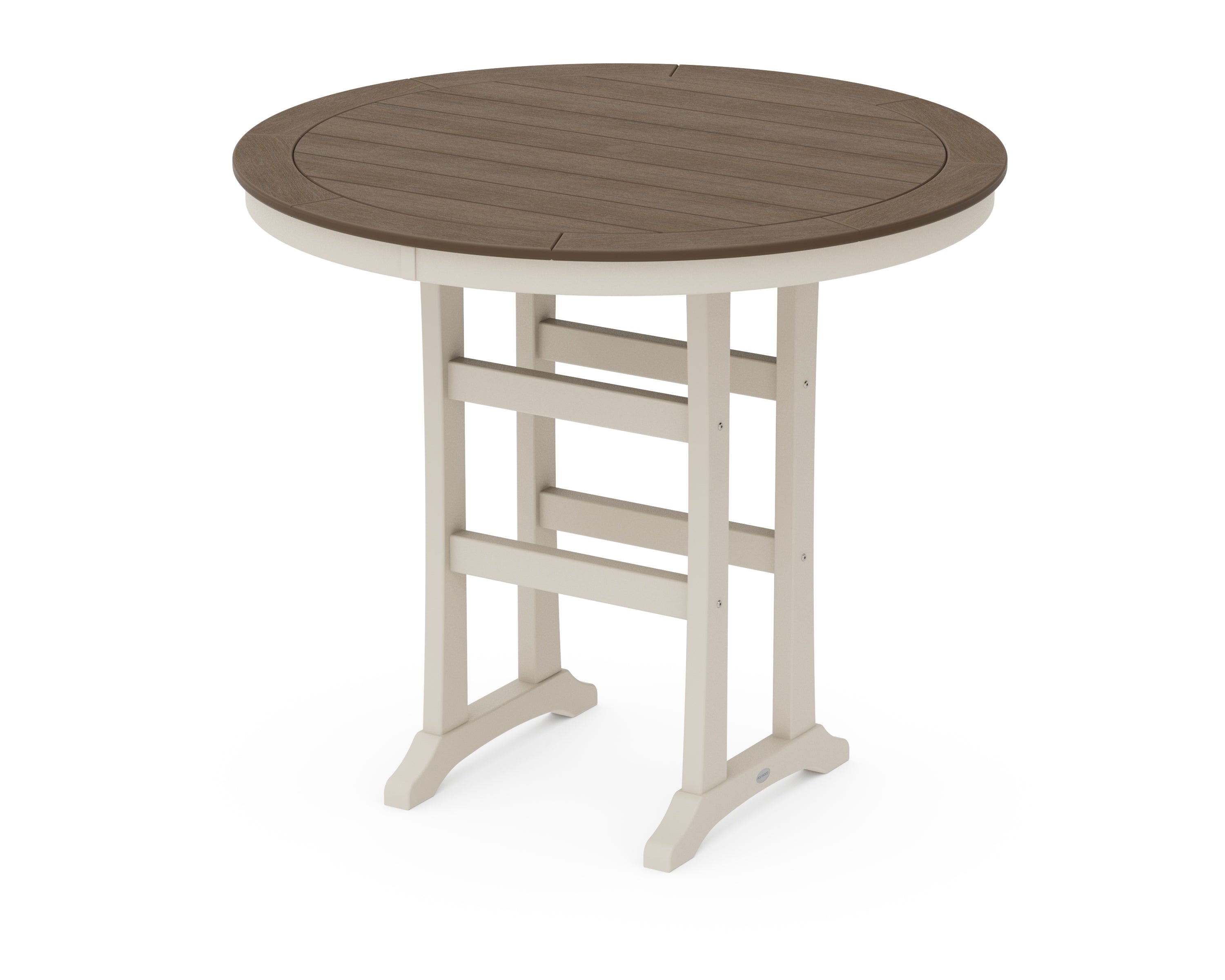 POLYWOOD® Nautical Trestle 48" Round Bar Table in Sand / Kona