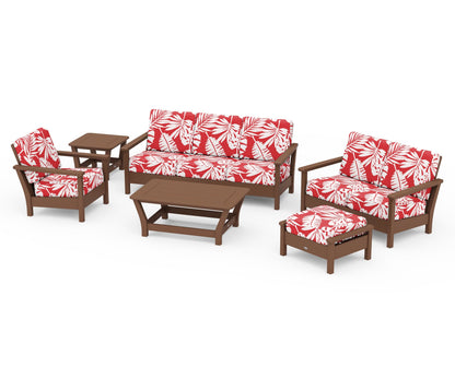 POLYWOOD® Harbour 6-Piece Outdoor Living Set in Teak / Leaf Crimson