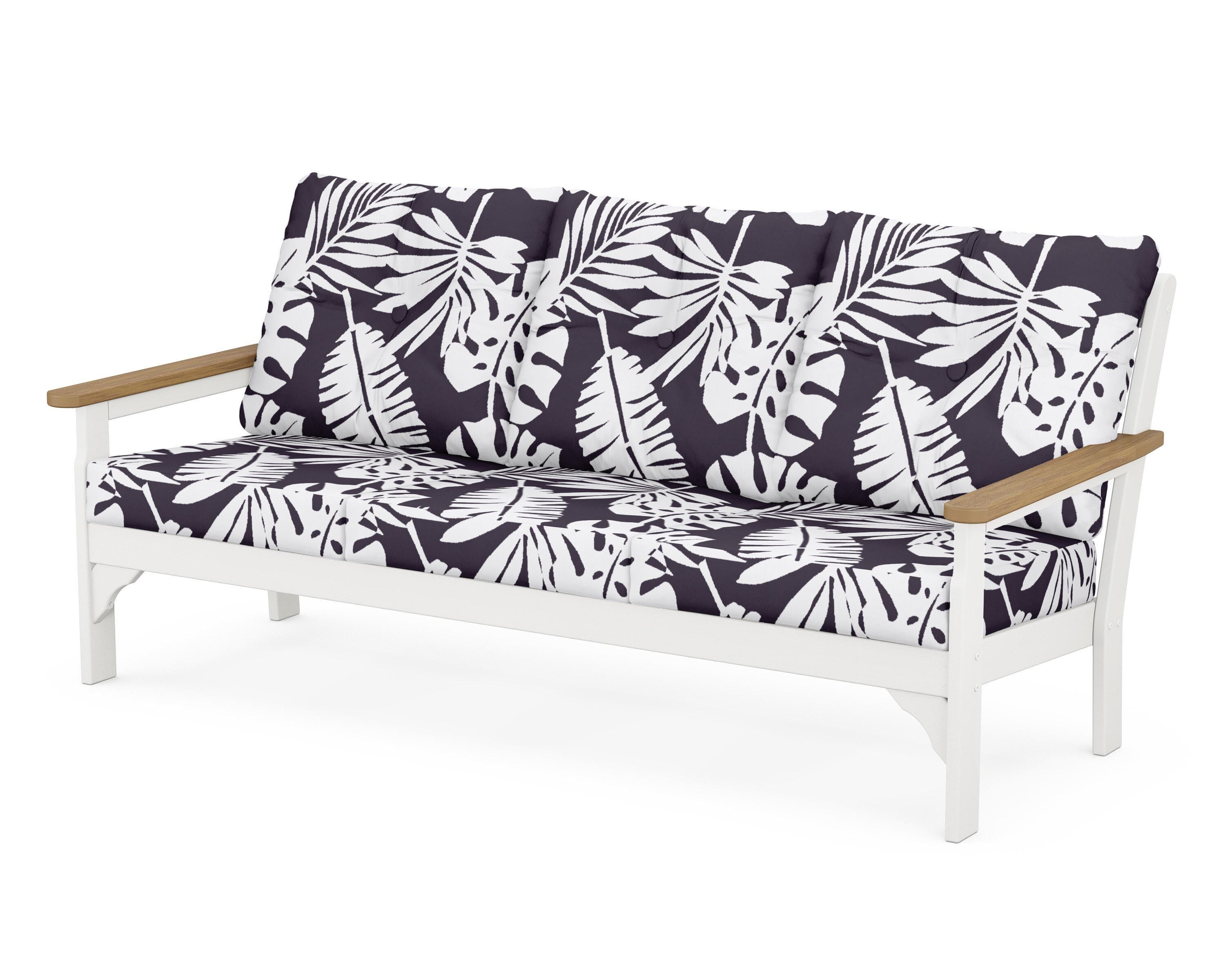 POLYWOOD® Vineyard Deep Seating Sofa in White / Natural / Leaf Navy