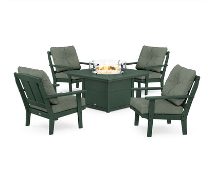 POLYWOOD® Mission 5-Piece Deep Seating Set with Fire Pit Table in Green / Cast Sage