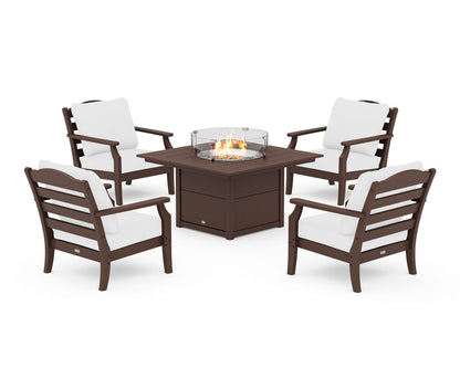 Draper James™ by  POLYWOOD® Savannah 5-Piece Deep Seating Set with Fire Pit Table in Mahogany / Natural
