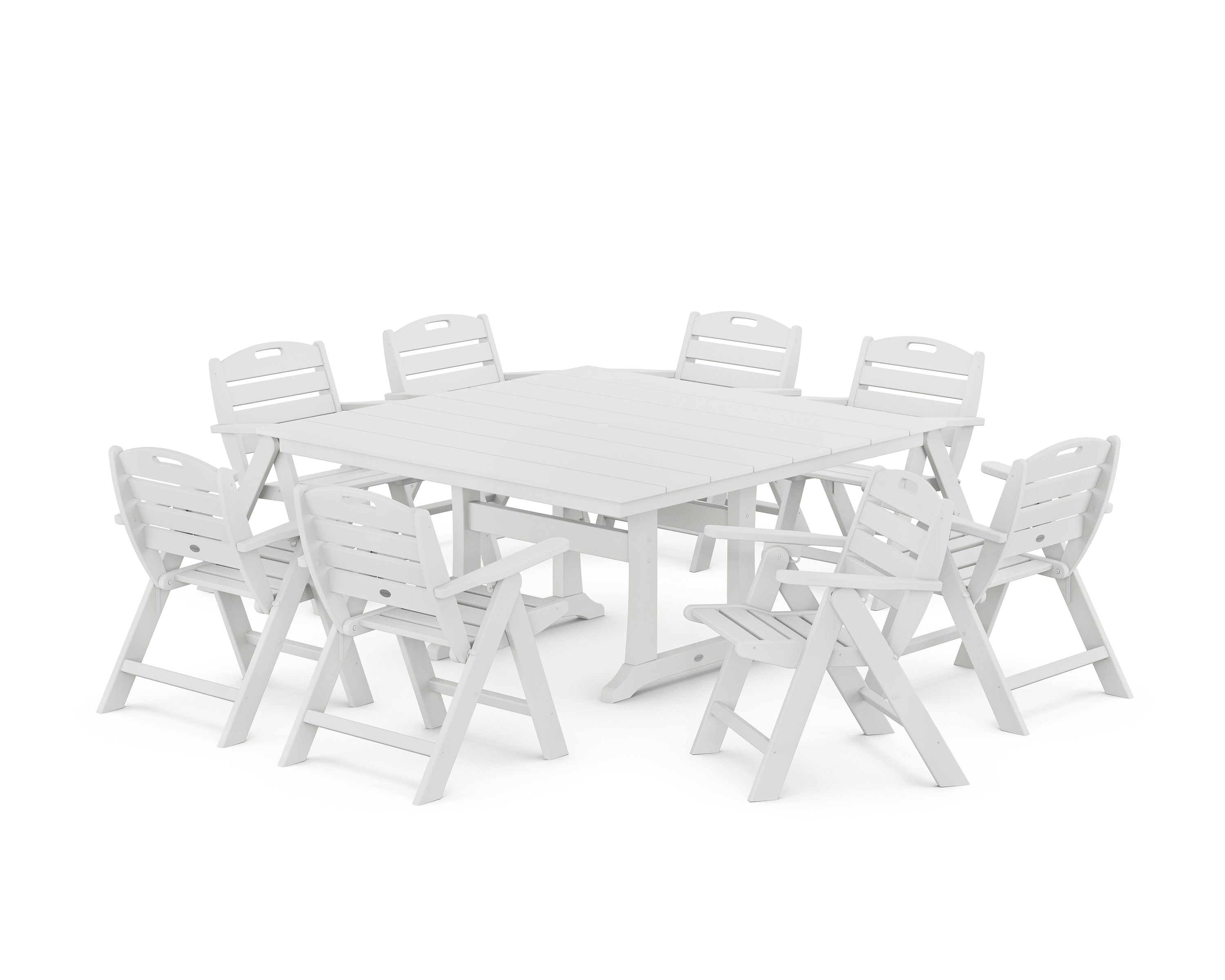 POLYWOOD® Nautical Lowback 9-Piece Square Farmhouse Dining Set with Trestle Legs in White