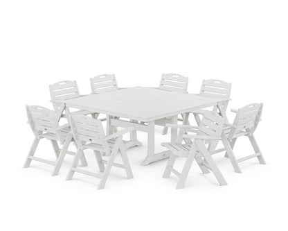 POLYWOOD® Nautical Lowback 9-Piece Square Farmhouse Dining Set with Trestle Legs in White