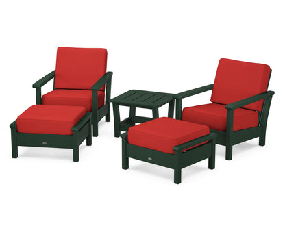 POLYWOOD® Harbour 5-Piece Deep Seating Chair Set in Green / Crimson Linen
