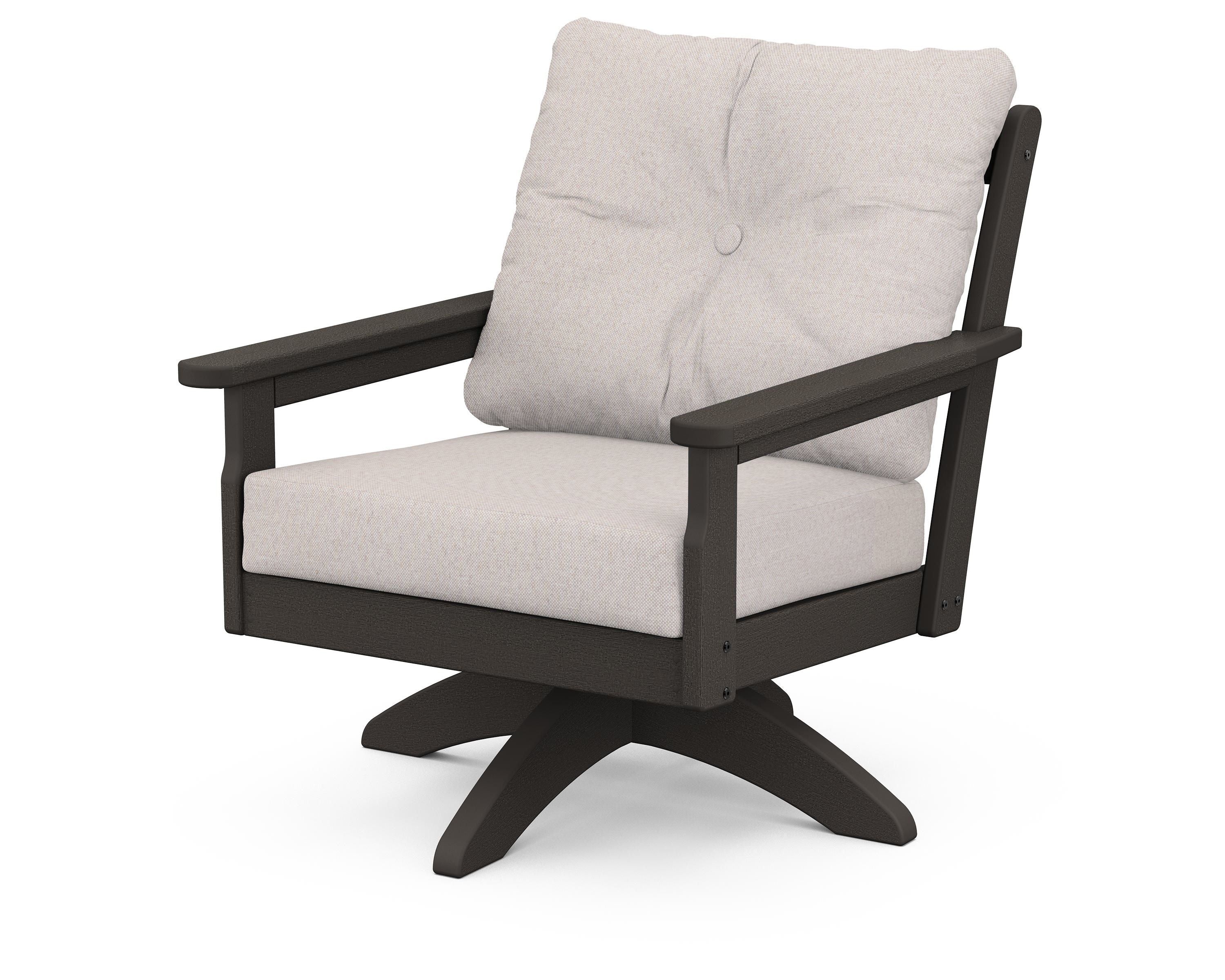 POLYWOOD® Vineyard Deep Seating Swivel Chair in Vintage Coffee / Dune Burlap