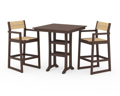 POLYWOOD® EDGE Sling Arm Chair 3-Piece Farmhouse Bar Set with Trestle Legs in Mahogany / Dupioni Apricot Sling