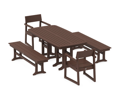 POLYWOOD® EDGE 5-Piece Dining Set with Benches in Mahogany
