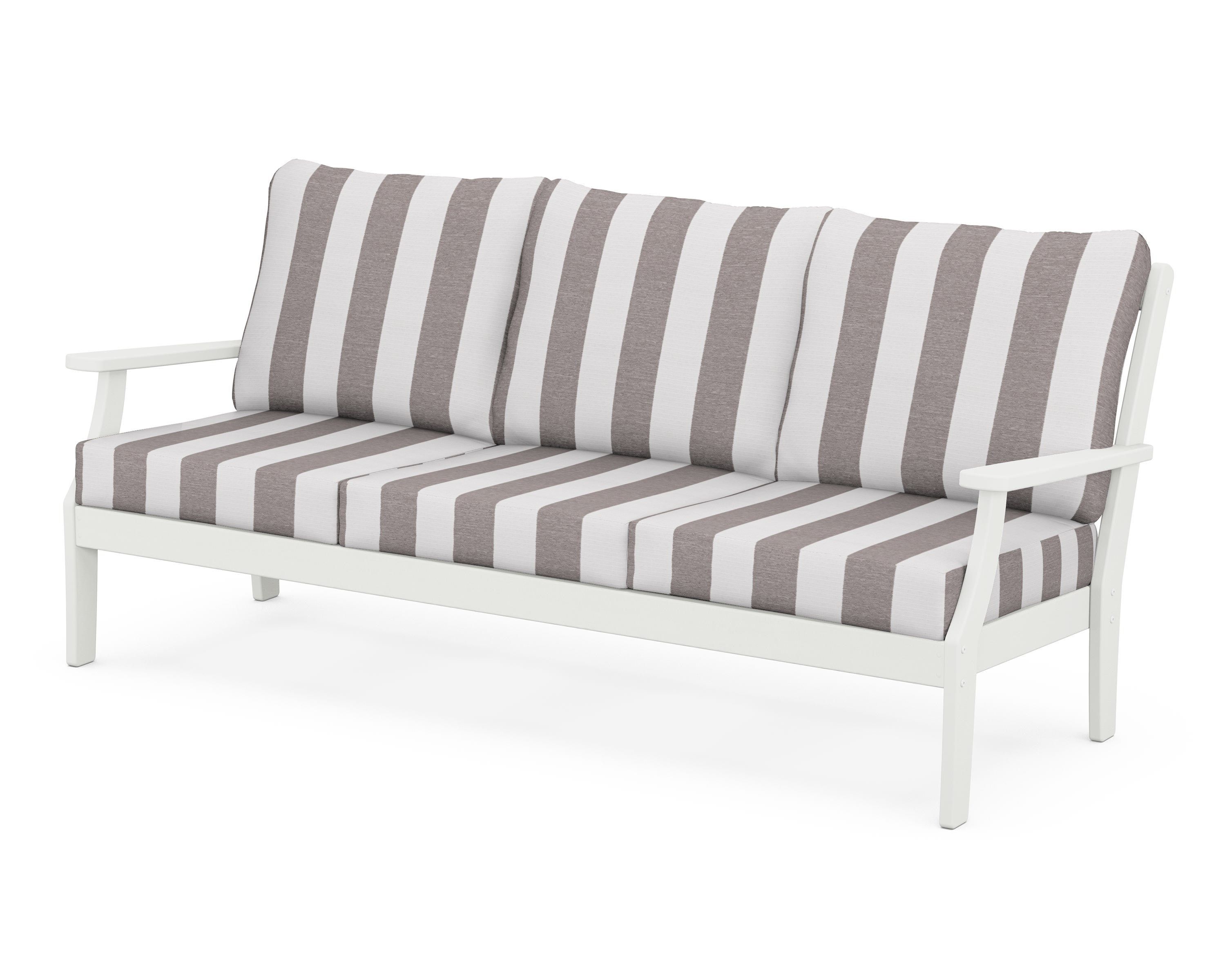 POLYWOOD® Braxton Deep Seating Sofa in Vintage White / Cabana Stripe Grey Mist