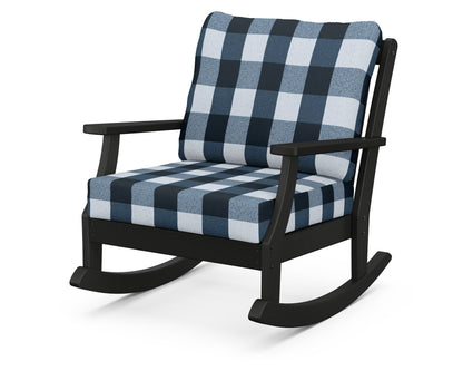 POLYWOOD® Braxton Deep Seating Rocking Chair in Black / Buffalo Plaid Marine Indigo