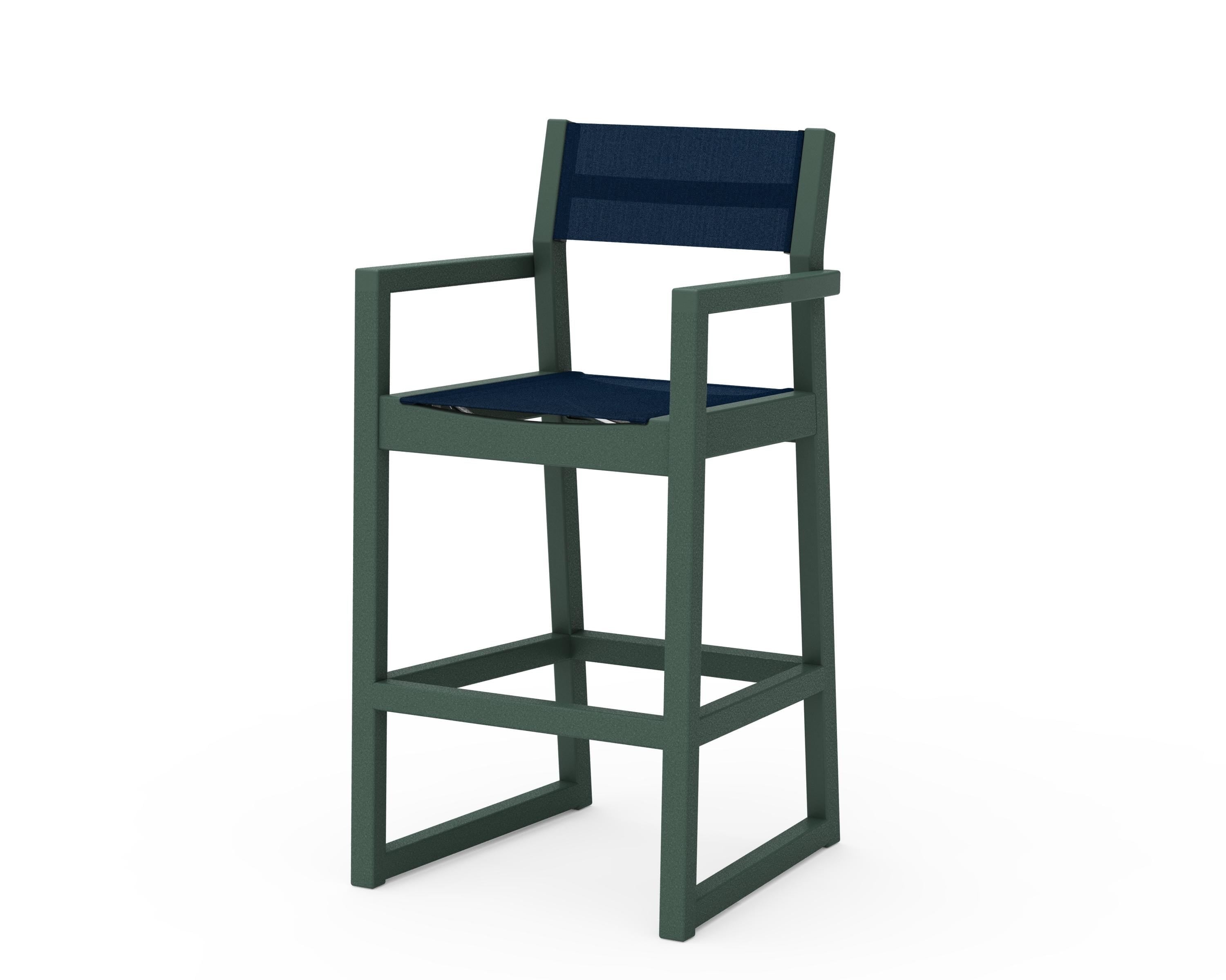 POLYWOOD® EDGE Sling Bar Arm Chair in Green / Navy Blue Sling