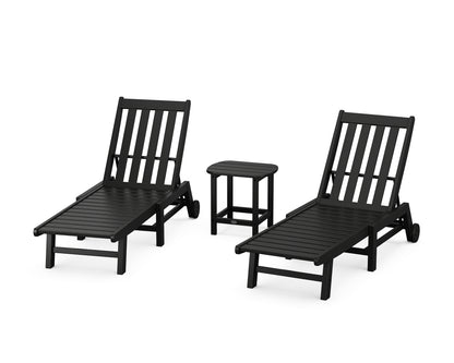 POLYWOOD® Vineyard 3-Piece Chaise with Wheels Set in Black