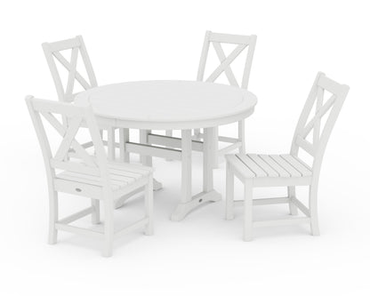 POLYWOOD® Braxton Side Chair 5-Piece Round Dining Set With Trestle Legs in White