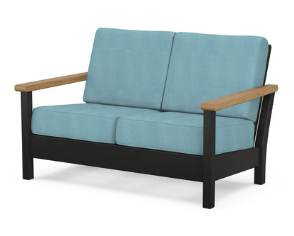 POLYWOOD® Harbour Deep Seating Loveseat in Black / Natural / Lattice Sky Blue