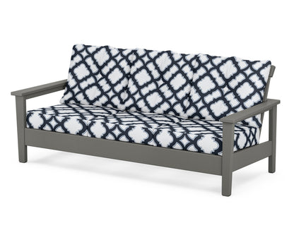 POLYWOOD® Prescott Deep Seating Sofa in Slate Grey / Trellis Marine Indigo