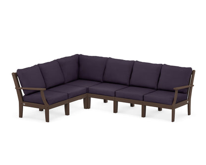 POLYWOOD® Braxton Modular 6-Piece Deep Seating Set in Mahogany / Navy Linen