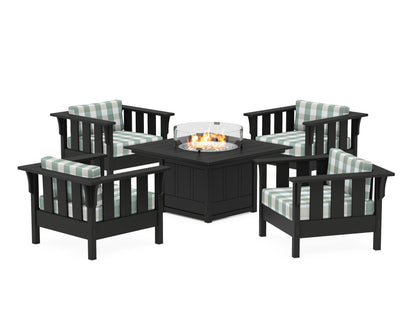 Martha Stewart by POLYWOOD® Acadia 5-Piece Deep Seating Set with Fire Pit Table in Black / Buffalo Plaid Glacier Spa
