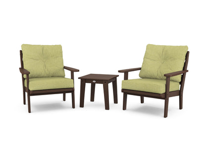 POLYWOOD® Lakeside 3-Piece Deep Seating Chair Set in Mahogany / Chartreuse Boucle