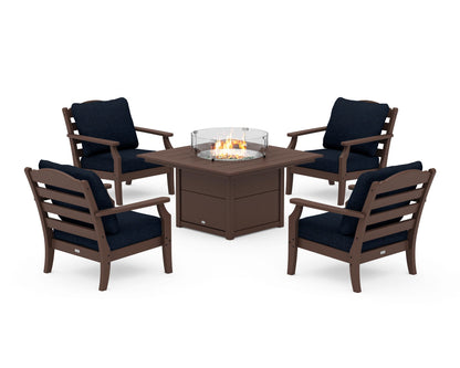 Draper James™ by  POLYWOOD® Savannah 5-Piece Deep Seating Set with Fire Pit Table in Mahogany / Marine Indigo