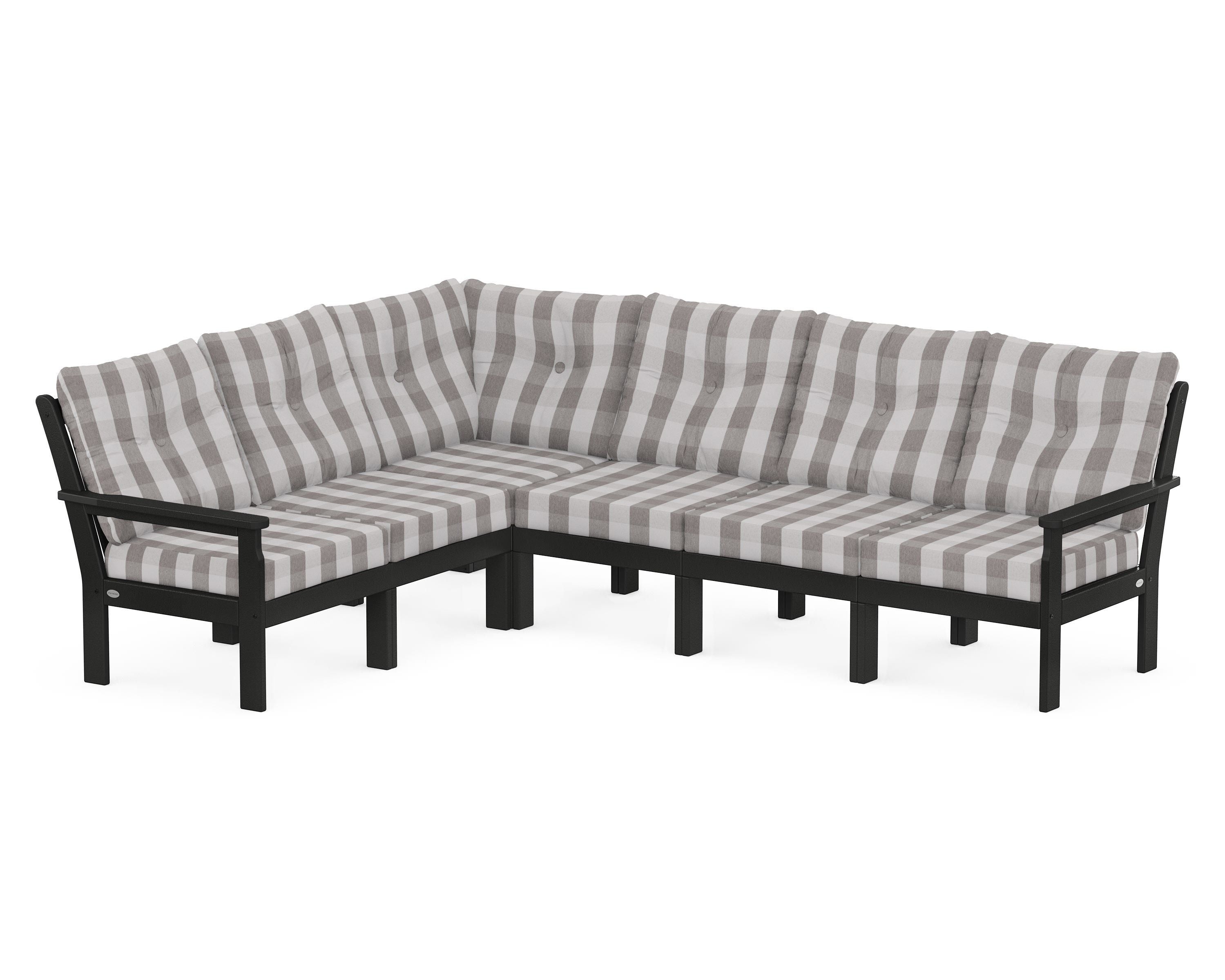 POLYWOOD® Vineyard 6-Piece Sectional in Black / Buffalo Plaid Grey Mist