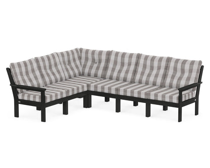 POLYWOOD® Vineyard 6-Piece Sectional in Black / Buffalo Plaid Grey Mist